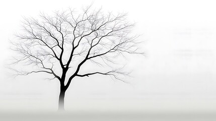 Poster - A solitary, leafless tree stands against a foggy background.