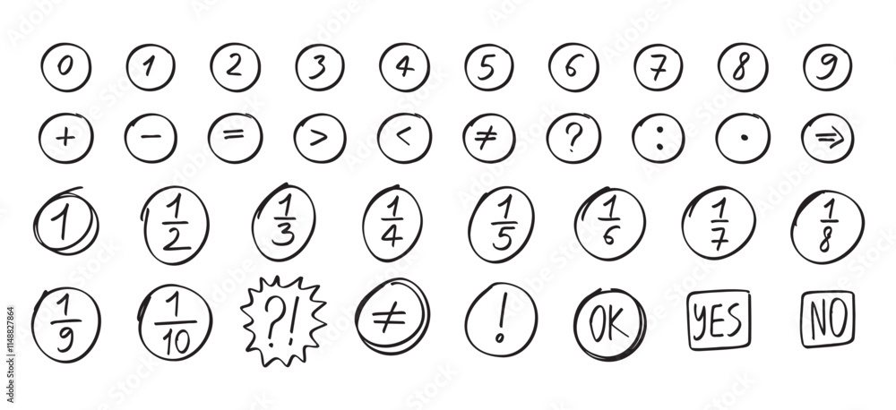 Hand Drawn Numbers Math math numbers doodle hand drawn icon. Outline drawing math numbers and ...