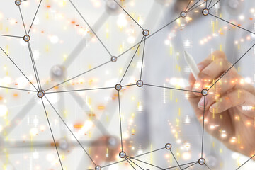 Fototapete - Neural network 3D illustration. Big data and cybersecurity