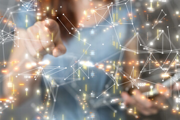 Poster - Neural network 3D illustration. Big data and cybersecurity