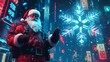 © Tatiana - Futuristic Santa in neon-lit city with glowing snowflake