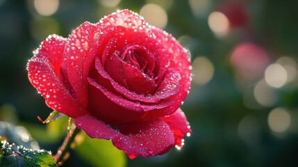 Sticker - A Dew-Kissed Crimson Rose: Nature's Exquisite Beauty