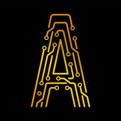 Electronic Letter A Forming a Circuit on Black Background