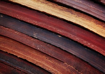 Wall Mural - Close-up of layered wooden planks showcasing various rich colors and textures.