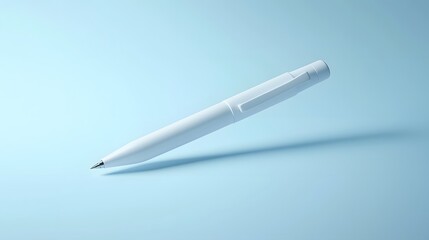 Wall Mural - A White Pen Rests on a Light Blue Background