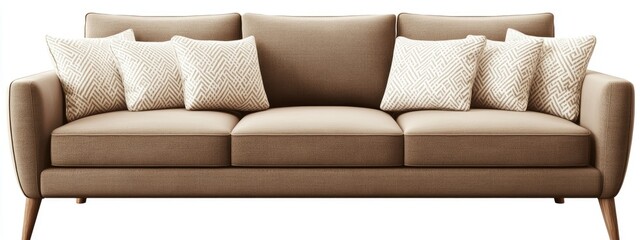 Picture of a simple brown sofa design with cream cushions, suitable for a modern living room.