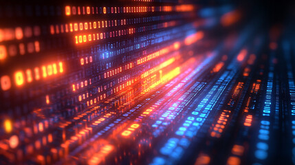 3D rendering of a vibrant digital binary code matrix, symbolizing the connectivity, complexity, and data flood of the modern digital era. The blurred colorful design evokes digital chaos and innovatio