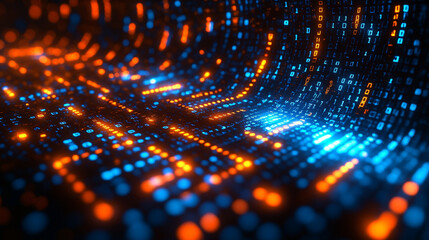 3D rendering of a vibrant digital binary code matrix, symbolizing the connectivity, complexity, and data flood of the modern digital era. The blurred colorful design evokes digital chaos and innovatio