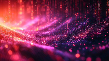 3D rendering of a vibrant digital binary code matrix, symbolizing the connectivity, complexity, and data flood of the modern digital era. The blurred colorful design evokes digital chaos and innovatio