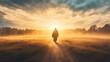 © vetrana - Jesus christ walking solo on an ancient dusty pathway at sunrise, emphasizing solitude and faith