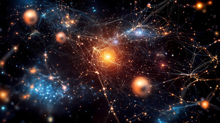 Wall Mural - a view of deep space with a network of glowing stars and distant galaxies, highlighting the intricat