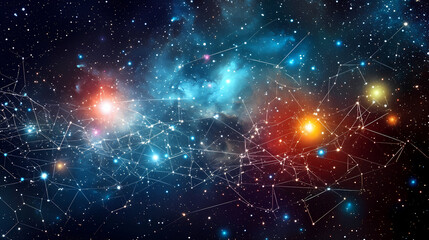 Wall Mural - a view of deep space with a network of glowing stars and distant galaxies, highlighting the intricat