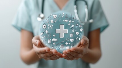 the symbolism of care: medical icons in a doctor's embrace,ケアの象徴:医師の抱擁における医療アイコン.generative ai