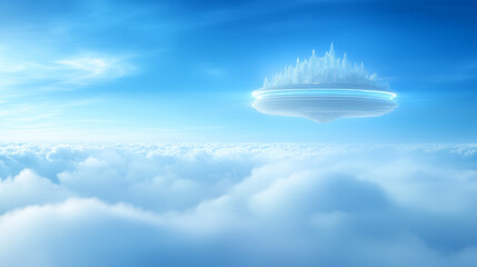 Mysterious floating city above clouds during day