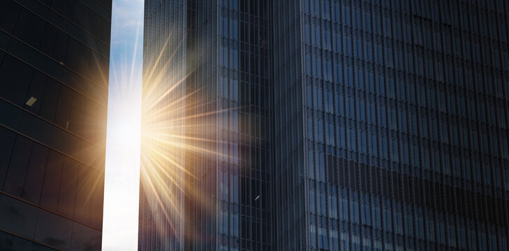 reflection in a modern financial area .business skyscrapers in the financial district . economics, b