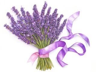 Wall Mural - Lavender flowers with purple ribbon