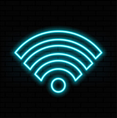 Wall Mural - Wi-fi neon sign.vector Night bright advertisement. Vector illustration in neon style for cafe and connection. Vector illustration in neon style