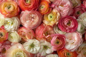 Poster - Colorful ranunculus flowers bloom in a vibrant display, creating a stunning arrangement perfect for any occasion or celebration