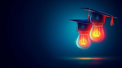 Wall Mural - abstract education background, illuminated graduation caps symbolizing knowledge and ideas