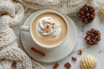 Wall Mural - Cozy Winter Latte with Whipped Cream and Cinnamon