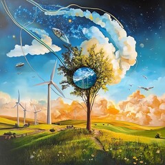Wall Mural - Energy Day 3d smoot elements