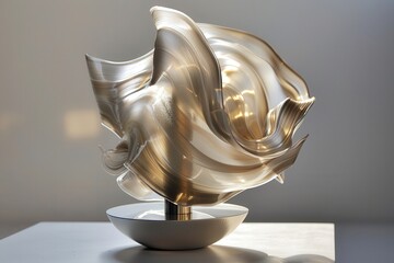 Aufkleber - Beautiful glass sculpture with flowing curves displayed on a pedestal in natural light