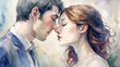 © Alevtina - Watercolor illustration of a romantic couple sharing an intimate moment, soft colors and emotional connection