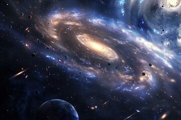 Aufkleber - Vast expanse of the universe showcases swirling galaxies, stars, and celestial bodies in vibrant colors and intricate details during a cosmic exploration