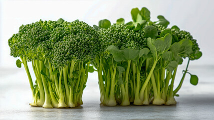 Wall Mural - Fresh green broccoli and sprouts on a white background