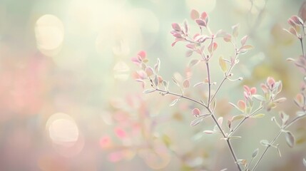 Naklejka na meble A soft-focus image of delicate leaves featuring pastel colors, creating a tranquil and artistic atmosphere perfect for a calming background.