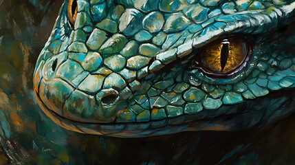 Close up of a fictional mythical slimey basilisk. Basilisk. Illustration