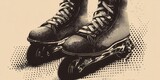 A close-up of roller skates highlighting the wheels and laces.