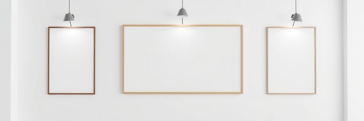 Wall Mural - A mockup of a hanging poster on a white wall with clips, perfect for showcasing artwork or designs, minimalist, frame