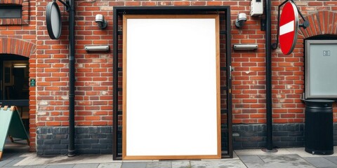 Wall Mural - An outdoor poster mockup displayed on a brick wall with a rustic and vintage feel, template, vintage, marketing