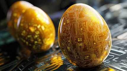 Wall Mural - yellow Easter eggs , technological style	, digital