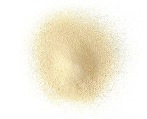 Wall Mural - Pile ashwagandha powder pile scattered, (Withania somnifera) isolated on white, top view