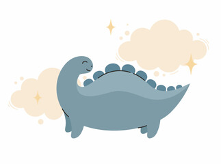 Wall Mural - Cute blue dinosaur. Flat vector illustration.