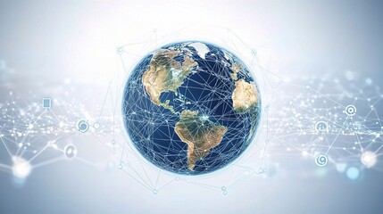 Wall Mural - Global Connection Lines Surrounding Earth Globe with Data Nodes