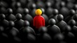 © Muschima - A bold, colorful figure standing apart from a group of monochrome silhouettes, representing how innovation can set a business apart in a competitive market.