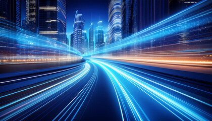 3d rendering of highway in city. high speed motion blur. concept of leading in business, hi tech pro