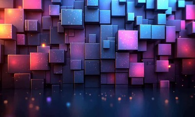 Wall Mural - A vibrant abstract background featuring colorful blocks and glowing particles.