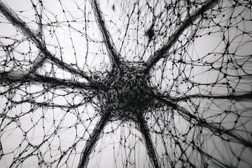 Wall Mural - artificial neuron in concept of artificial intelligence. wall shaped binary codes make transmission 