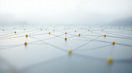 3D abstract digital network illustration, with connected dots and lines, symbolizing the complex structure of data flows, communication channels, and the digital connections of modern technology.