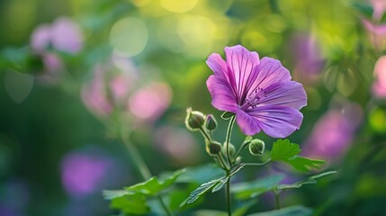 Wall Mural - Serene Muskmallow Bloom in Soft Sunlight