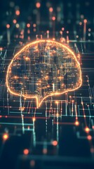 Wall Mural - artistic representation of artificial intelligence concept with glowing communication symbol on a di