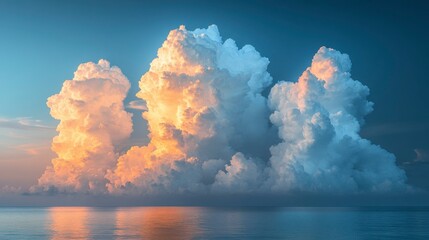 Wall Mural - Soft focus blue sky with fluffy white clouds, creating a serene and calming atmosphere with ample copy space for adding text or branding to your design or promotional material.