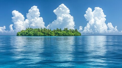 Wall Mural - Blue sky with soft focus white clouds, offering a tranquil atmosphere and ample copy space, perfect for showcasing text, logos, or promotional messages in a clean, airy layout.