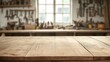 © Viktor - Empty wooden table in carpentry shop. Tools, equipment visible on blurred background wall. Ideal for woodworking tools products. Workspace for carpentry projects. Perfect for displaying furniture
