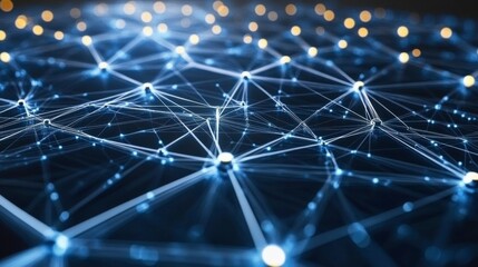 3D rendering of a scientific background showcasing a connection structure with intricate geometric shapes and a net-like mesh, emphasizing data flow, technology, and network interactions.
