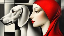 レトロな 50 年代の女性と犬のアートプリント 無料画像 - Public